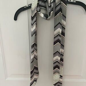 Striped Chevron Skinny Scarf in Black, Gray & Cream